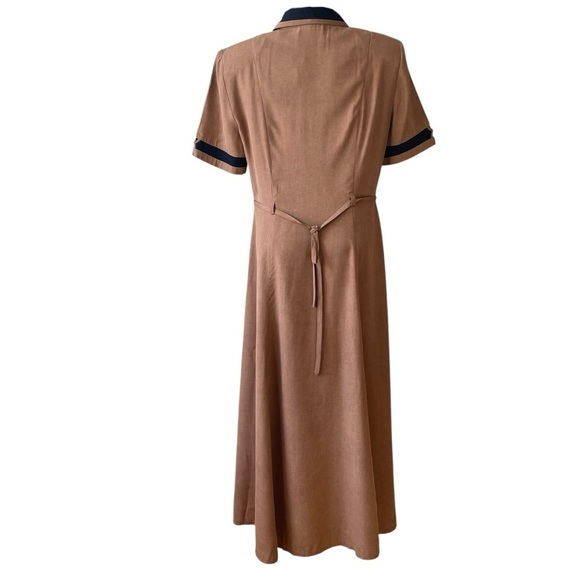 Vintage 1980s tan office midi dress in size medium - Picture 9 of 15